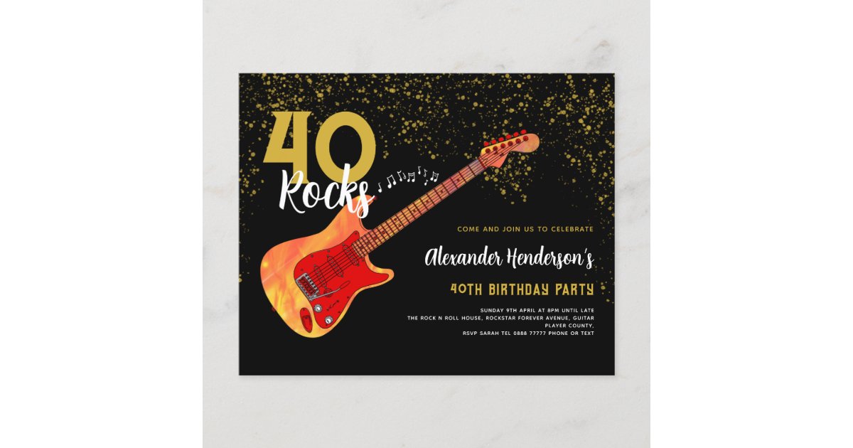 40th Birthday Party 40 Rocks Gold Glitter Budget Flyer | Zazzle