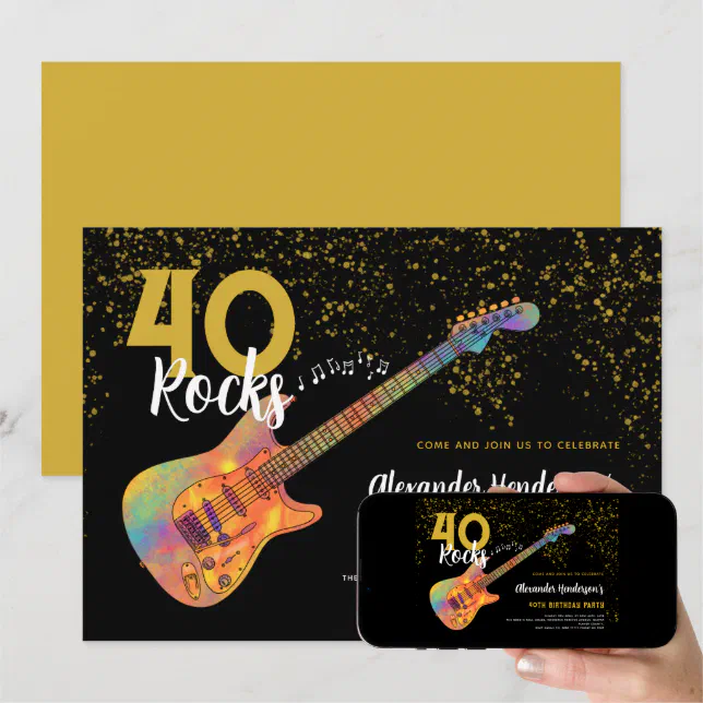 40th Birthday Party 40 Rocks Gold Glitter Invitation | Zazzle