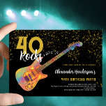 40th Birthday Party 40 Rocks Gold Glitter Invitation<br><div class="desc">40 Rocks rock and roll gold glitter 40th birthday party invitations with a cool electric guitar with funky colorful pattern and orange flame pick guard guitar art and musical notes illustration with personalized black and gold modern calligraphy typography. This easy to use template creates the perfect personalized invitation to celebrate...</div>