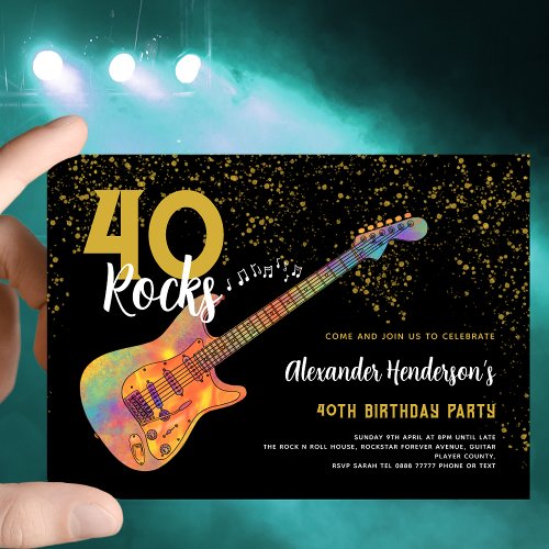40th Birthday Party 40 Rocks Gold Glitter Invitation
