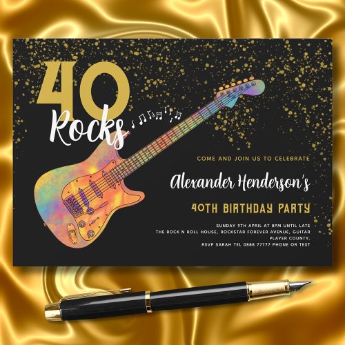 40th Birthday Party 40 Rocks Gold Glitter Invitation