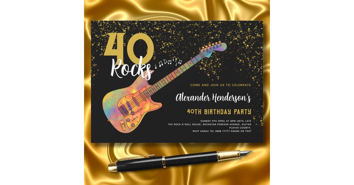 40th Birthday Party 40 Rocks Gold Glitter Invitation | Zazzle