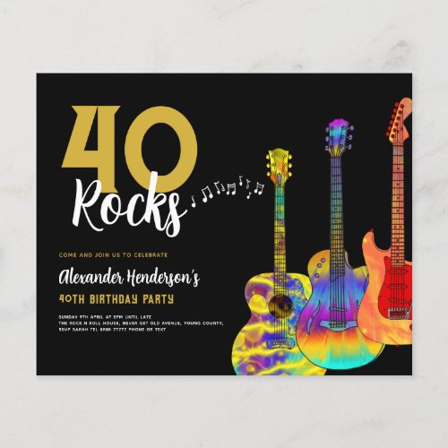 40th Birthday Party 40 Rocks Guitar Budget Flyer