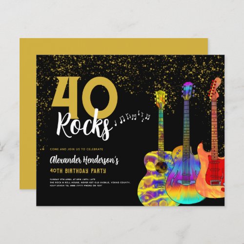 40th Birthday Party 40 Rocks Guitar Gold Glitter