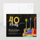 40th Birthday Party 40 Rocks Guitar Gold Glitter Invitation Postcard ...