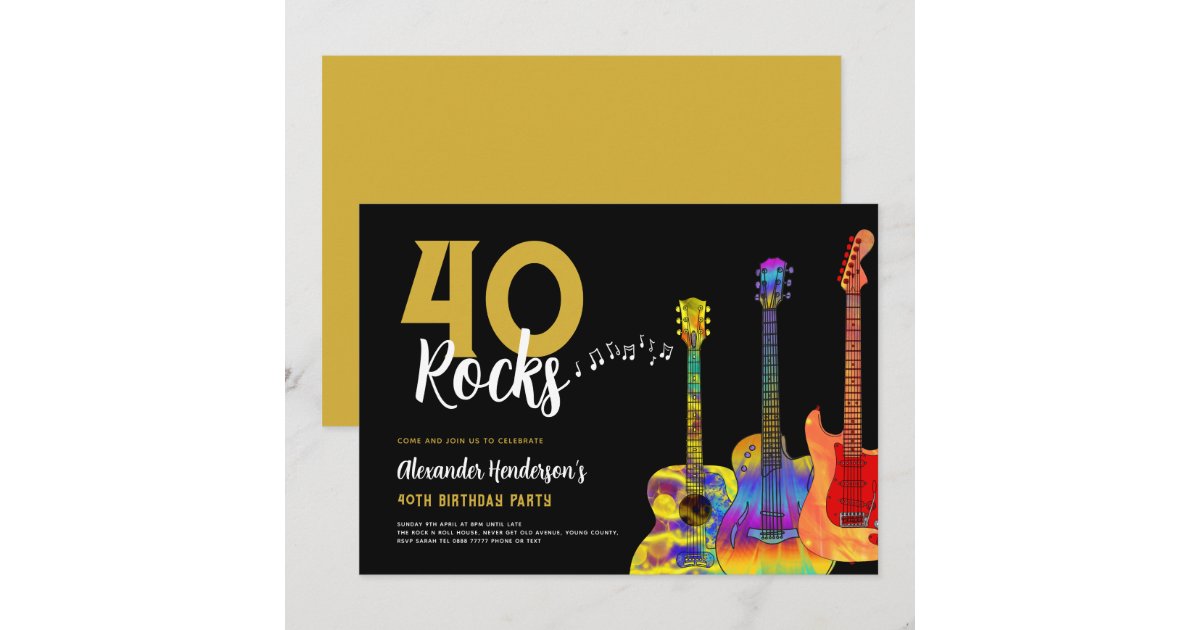 40th Birthday Party 40 Rocks Guitar Invitation | Zazzle