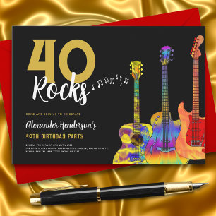 40th Birthday Party 40 Rocks Guitar Invitation