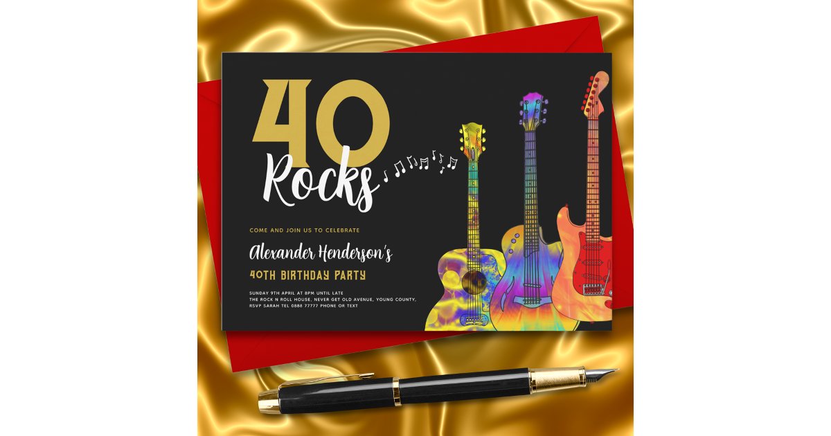 40th Birthday Party 40 Rocks Guitar Invitation | Zazzle