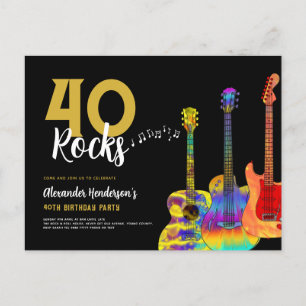 40th Birthday Party 40 Rocks Guitar Invitation Postcard