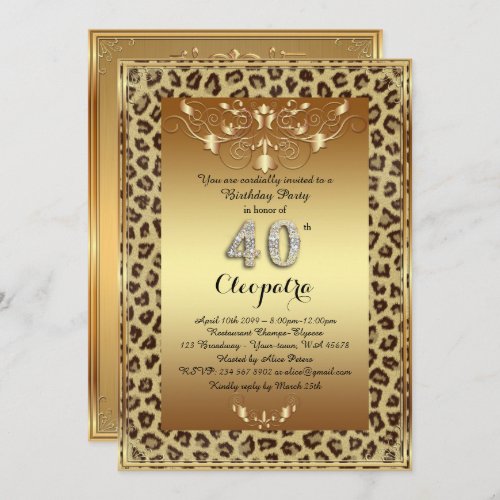 40th Birthday Party 40th Royal Cheetah gold plus Invitation