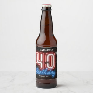 40th Birthday Party 80s Retro Neon Sign Custom Beer Bottle Label