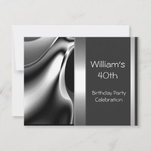 40th Birthday Party Abstract Silver Chrome Metal Invitation