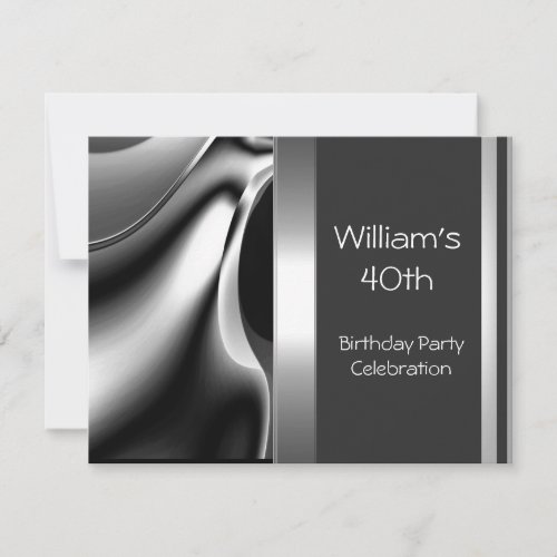 40th Birthday Party Abstract Silver Chrome Metal Announcements