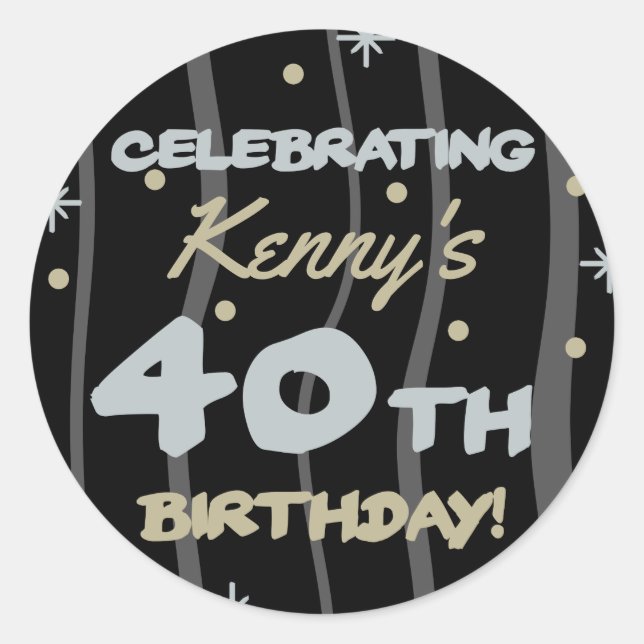 40th Birthday Party Add Your Name Classic Round Sticker (Front)