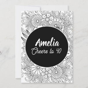 40th Birthday Party Adult Floral Coloring Holiday Card