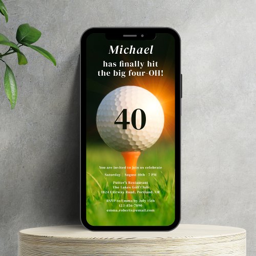 40th Birthday Party Adult Golf Forty Photo QR Code Invitation
