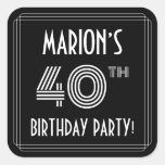 [ Thumbnail: 40th Birthday Party: Art Deco Style & Custom Name Sticker ]