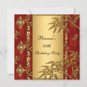 40th Birthday Party Asian Gold Bamboo Red Invitation