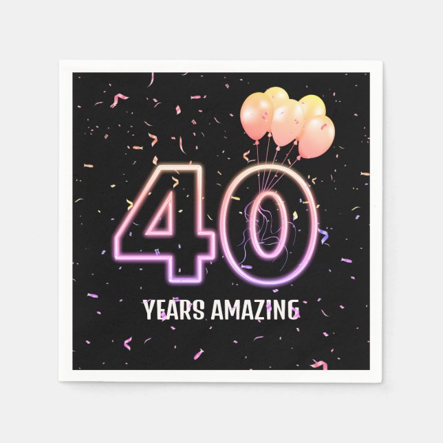 40th Birthday Party Balloons and Confetti Napkins (Front)