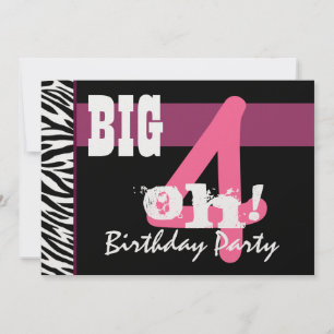 40th Birthday Party - Big 4 Oh Pink Zebra Metallic Invitation