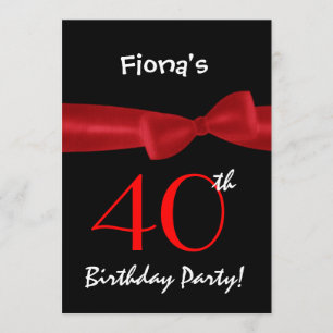 40th Birthday Party Black and Colorful Printed Bow Invitation