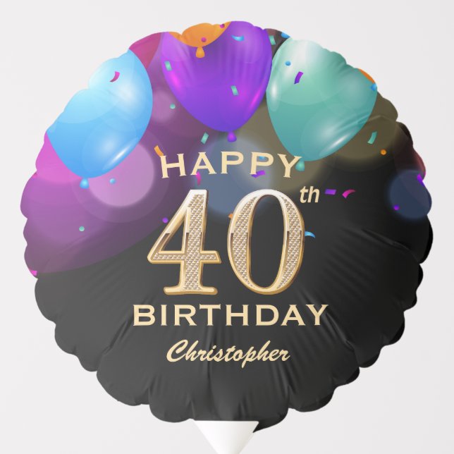 40th Birthday Party Black and Gold Balloon (Front)
