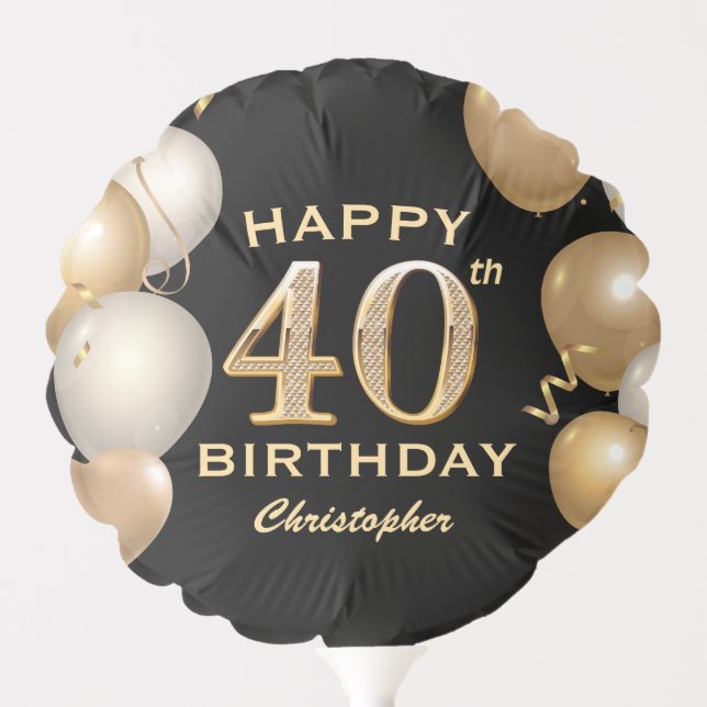 40th Birthday Party Black and Gold Balloons (Front)