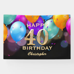 40th Birthday Party Black and Gold Balloons Banner
