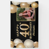 Birthday Black Gold Confetti Streamers Custom Text Banner