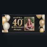 40th Birthday Party Black and Gold Balloons Photo Banner<br><div class="desc">40th Birthday Party Black and Gold Balloons Photo Banner. For further customization,  please click the "Customize it" button and use our design tool to modify this template.</div>