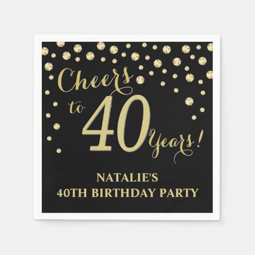 40th Birthday Party Black and Gold Diamond Napkins