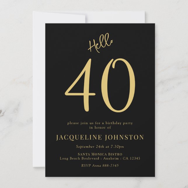 40th Birthday Party Black And Gold Invitation (Front)