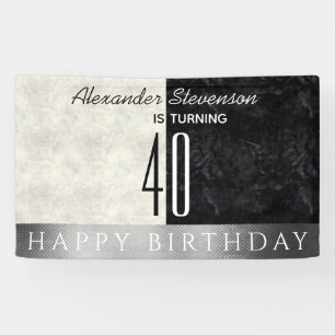 40th Birthday Party , Black and White Marble Banner