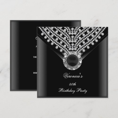 40th Birthday Party Black Diamonds Image Announcement