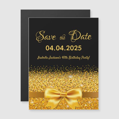 40th birthday party black gold bow save the date magnetic invitation