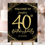 40th Birthday Party Black & Gold Glitter Welcome Foam Board<br><div class="desc">Make your 40th birthday extra special with our '40th Birthday Party Black & Gold Glitter Welcome Foam Board!' It's a delightful way to celebrate this milestone. Get your Welcome Party Sign today and let the party begin!✨🎉 Please note: The gold glitter effect is simulated,  no real glitter is used</div>