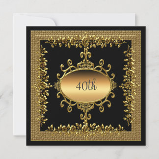 40th Birthday Party Black Gold Invitation