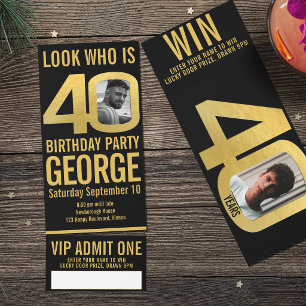 40th Birthday party black gold photo Admit One Raffle Tickets