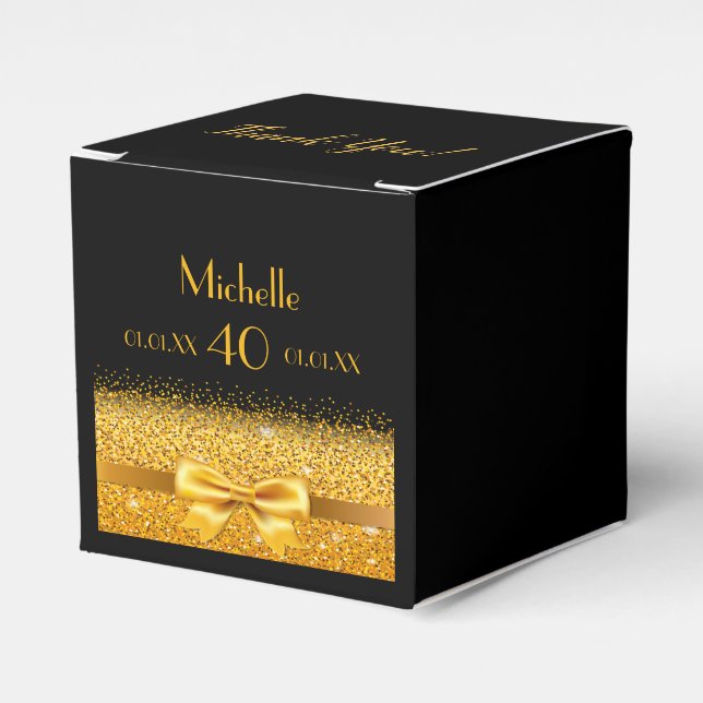 40th birthday party black gold thank you favor boxes (Front Side)