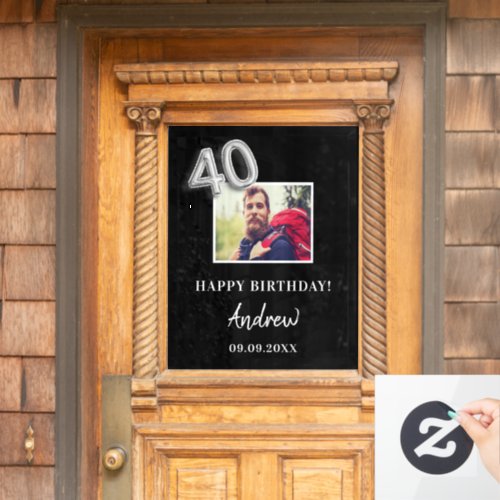 40th birthday party black photo name guy window cling