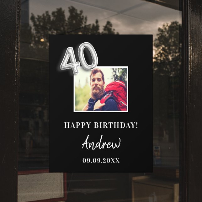 40th birthday party black photo name guy window cling (Creator Uploaded)
