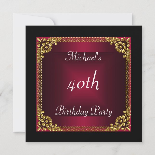 40th birthday Party  Black Red Art Deco Invitation (Front)