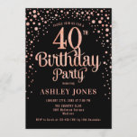 40th Birthday Party - Black & Rose Gold Invitation<br><div class="desc">40th Birthday Party Invitation.
Elegant design in black and faux glitter rose gold. Features stylish script font and confetti. Message me if you need custom age.</div>