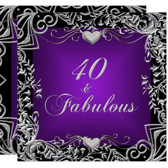 40th Birthday Party Black Silver Deep Purple Invitation Zazzle Com