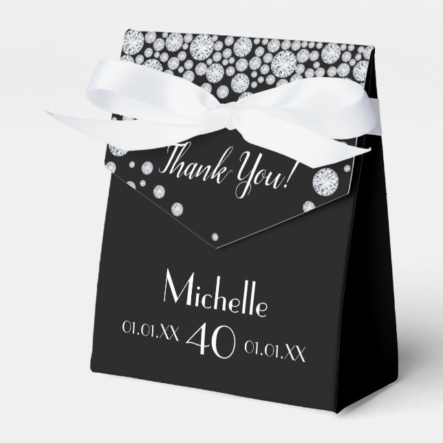40th birthday party black white monogram thank you favor boxes (Front Side)
