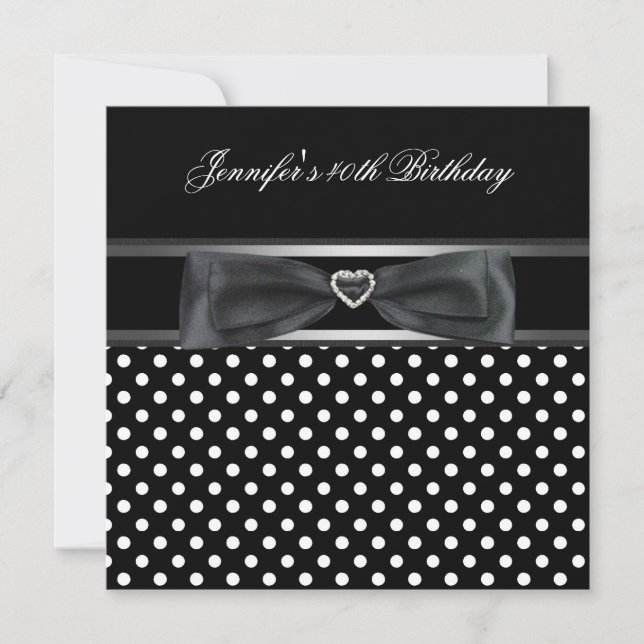 40th Birthday Party Black White Spot Diamond Invitation (Front)