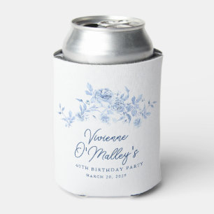 40th Birthday Party Blue Rose Floral Custom Can Cooler