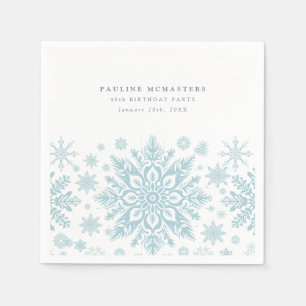 40th Birthday Party Blue White Snowflake Winter Napkins