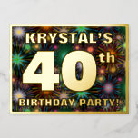 [ Thumbnail: 40th Birthday Party: Bold, Colorful Fireworks Look Postcard ]