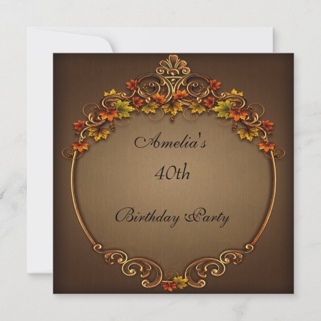 40th Birthday Party Brown Autumn Floral Invitation (Front)